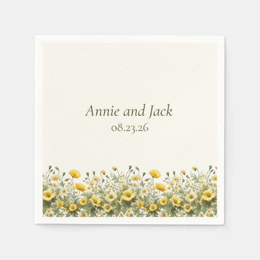 Boho Chic Wildblumen Yellow Olive Eleganter Garten Serviette (Vorderseite)