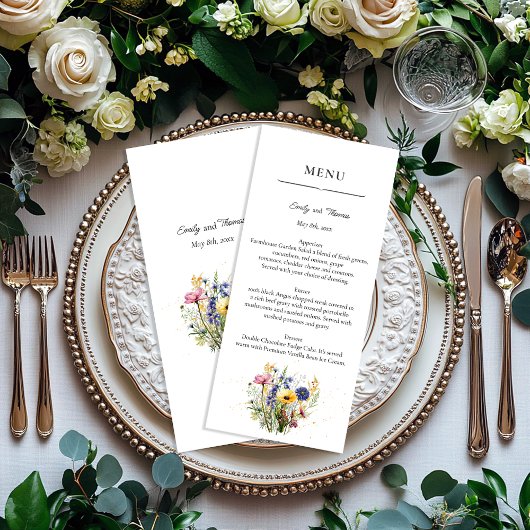 Boho-Chic-Wildflower-Einfachhochzeit Menükarte