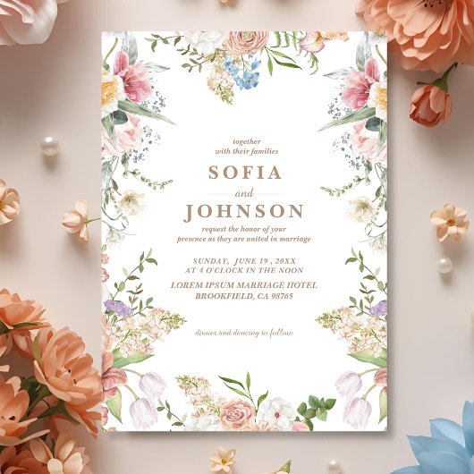Boho-Chic-Wildflower-Frühlingsgarten-Hochzeit Einladung
