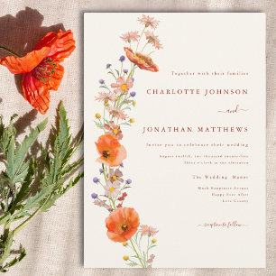 Boho-Chic-Wildflower-Hochzeit in Orange und Braun Einladung