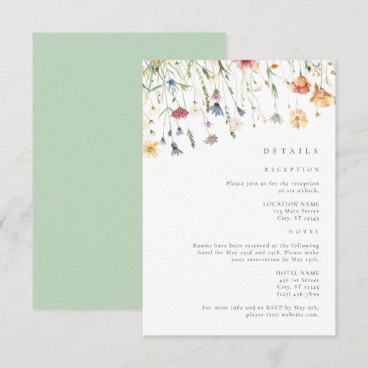 Boho-Chic-Wildflower-Hochzeitsdetails Begleitkarte (Vorne/Hinten)
