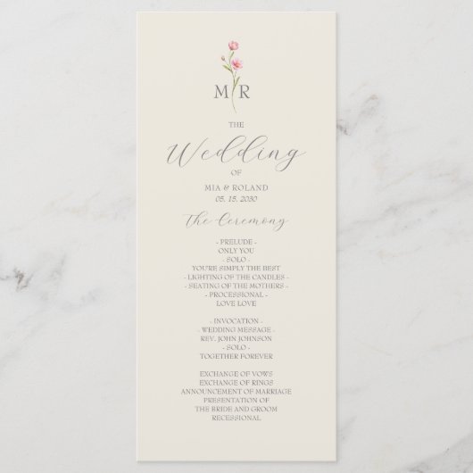 Boho-Chic-Wildflower-Hochzeitsprogramm Programm (Vorderseite)
