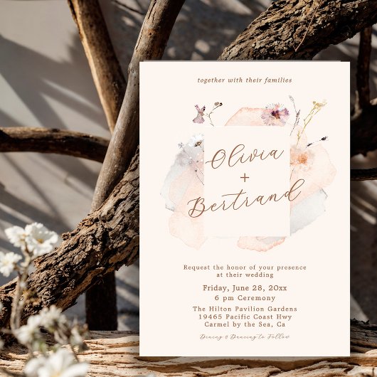 Boho Chic Wildflower Minimalist Garden Wedding Einladung