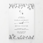 Boho-Chic-Wildflower-Monogramm-Hochzeit Dreifach-gefaltete Programmkarte (Cover)