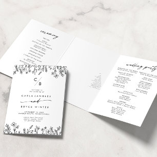 Boho-Chic-Wildflower-Monogramm-Hochzeit Dreifach-gefaltete Programmkarte
