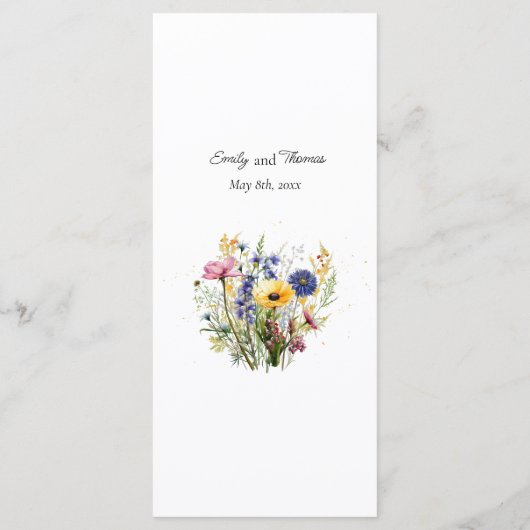 Boho Chic Wildflower Simple Wedding Menükarte (Rückseite)