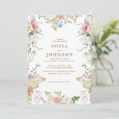 Boho Chic Wildflower Spring Garden Wedding Einladung (Stehend Vorderseite)