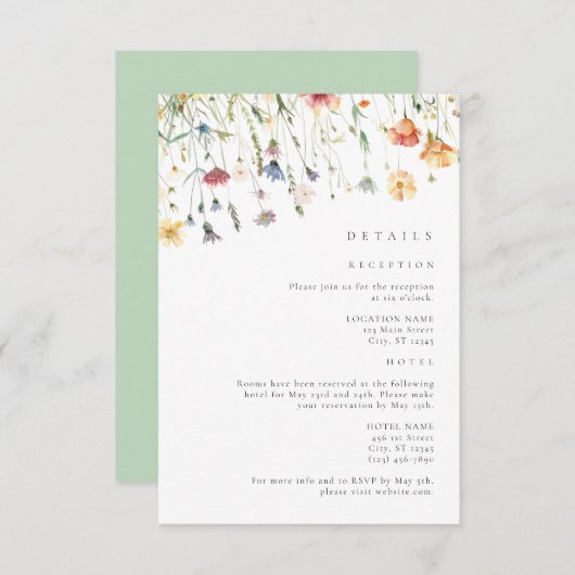 Boho Chic Wildflower Wedding Details Begleitkarte (Vorne/Hinten)