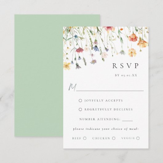 Boho Chic Wildflower Wedding Meal Choice RSVP Card (Vorne/Hinten)