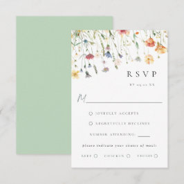Boho Chic Wildflower Wedding Meal Choice RSVP Card Karte