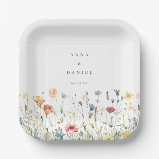 Boho Chic Wildflower Wedding Pappteller (Vorderseite)