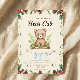 boho chic woodland bear greenery baby shower einladung