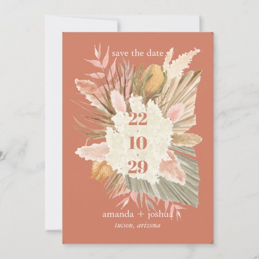 Boho Chic Wüste getrocknete Blätter und Pampas Hoc Save The Date (Vorderseite)