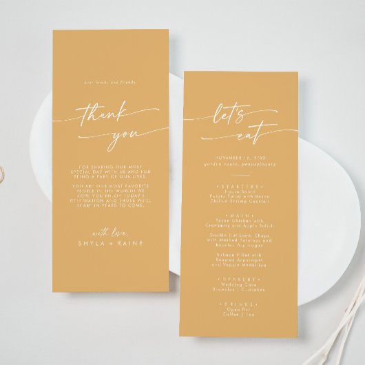 Boho Chic Yellow Marigold Danke und Hochzeit Menükarte