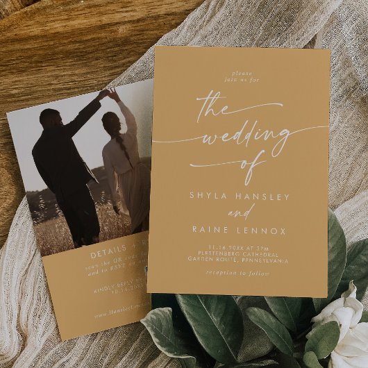 Boho Chic Yellow Marigold Foto QR Code Wedding Einladung