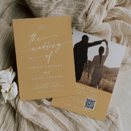 Boho Chic Yellow Marigold Foto QR Code Wedding Einladung