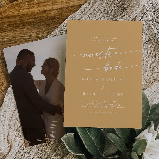 Boho Chic Yellow Marigold Foto Spanish Wedding Einladung