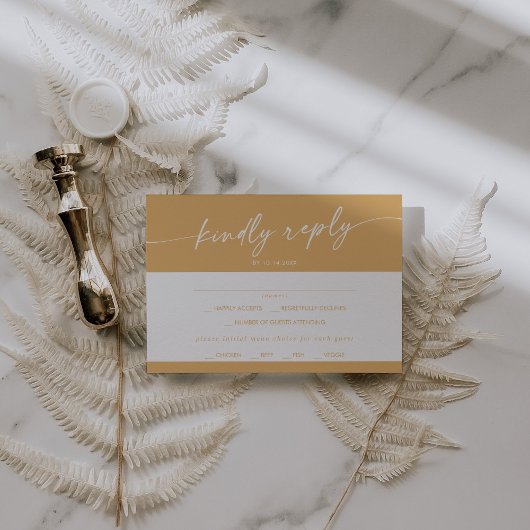 Boho Chic Yellow Marigold Menü Wahl Hochzeit RSVP Karte