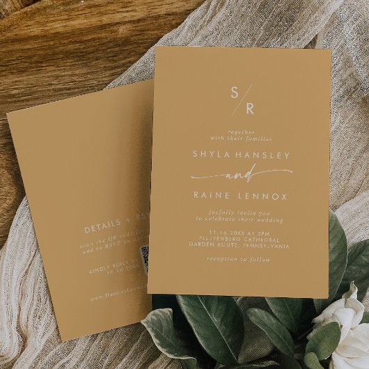 Boho Chic Yellow Marigold Monogram QR Code Wedding Einladung