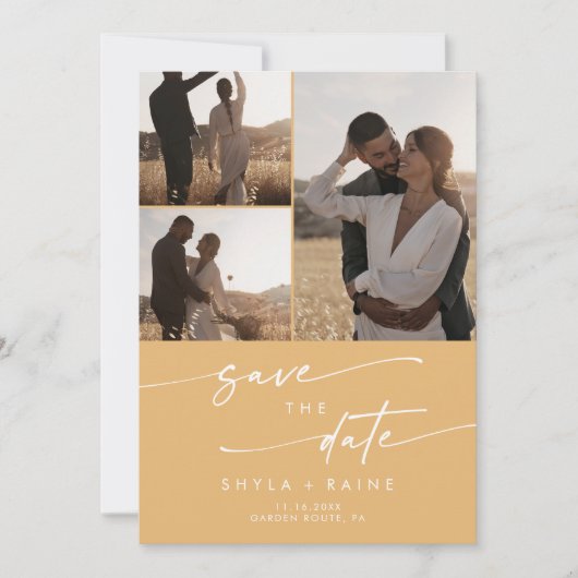 Boho Chic Yellow Marigold Multi Foto QR Code Save The Date (Vorderseite)