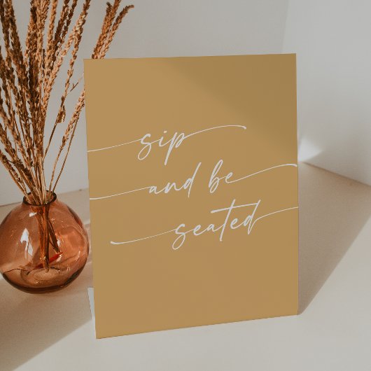 Boho Chic Yellow Marigold Sip wird Hochzeit gesetz Sockelschild