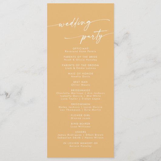 Boho Chic Yellow Marigold Tee Langjährige Hochzeit Programm (Rückseite)