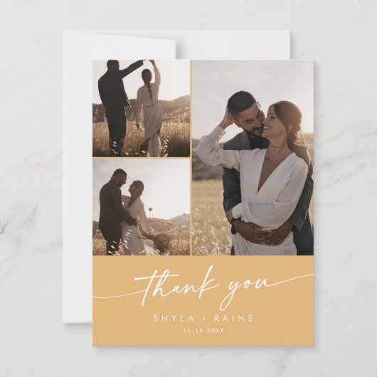Boho Chic Yellow Marigold Wedding Foto Collage Dankeskarte (Vorderseite)