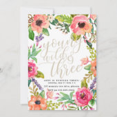 Boho Chic Young Wild und Einladung zum 3. Geburtst (Vorderseite)