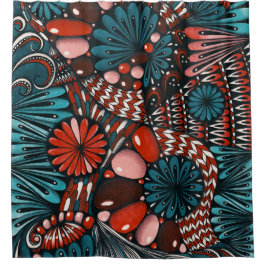 Boho Chic Zentangle Botanischer Duschvorhang - Vib