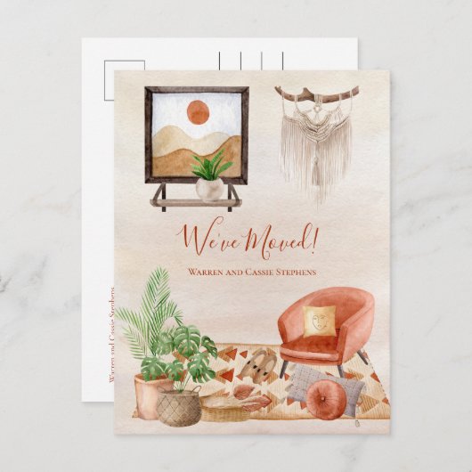 Boho Chic Zuhause Scene Macrame Moving Ankündigung (Vorne/Hinten)