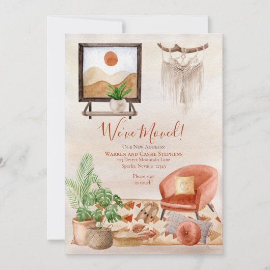 Boho Chic Zuhause Scene Macrame Moving Ankündigung (Vorderseite)