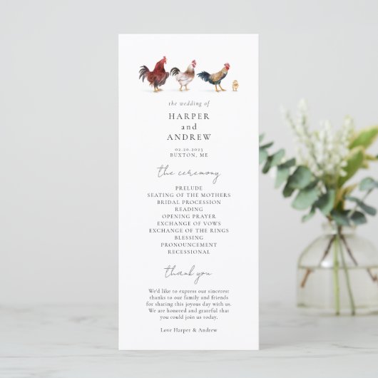 Boho Chicken Wedding Programm (Stehend Vorderseite)