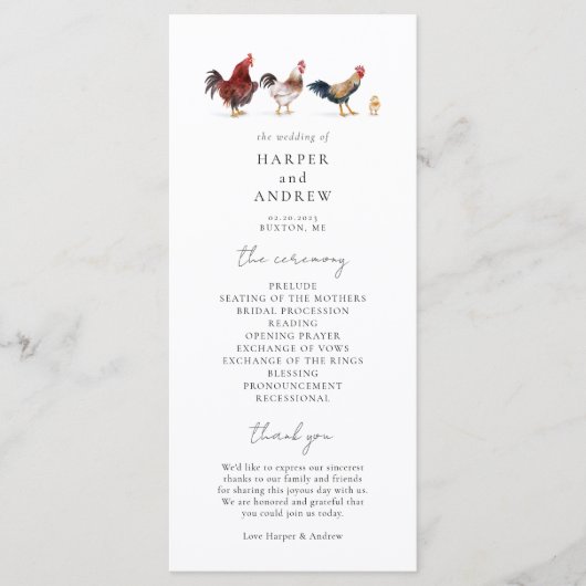 Boho Chicken Wedding Programm (Vorderseite)