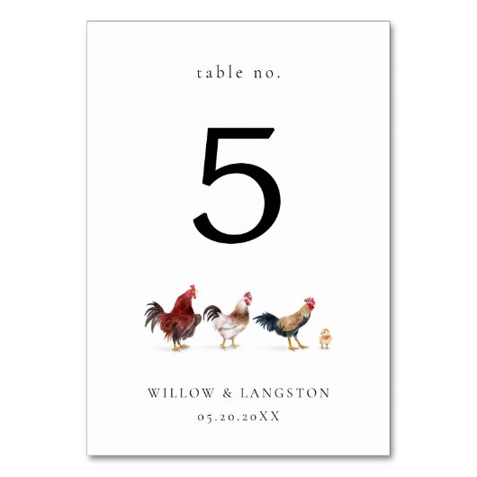 Boho Chicken Wedding Tischnummer (Vorderseite)