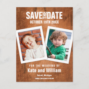 Boho Childhood Fotos Vintag Wood Save the Date Ankündigungspostkarte