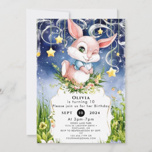 Boho Children Bunny Birthday Einladung (Vorderseite)