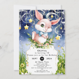 Boho Children Bunny Birthday Einladung