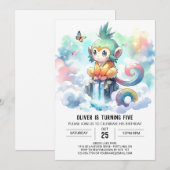 Boho Children Monkey Birthday Einladung (Vorne/Hinten)