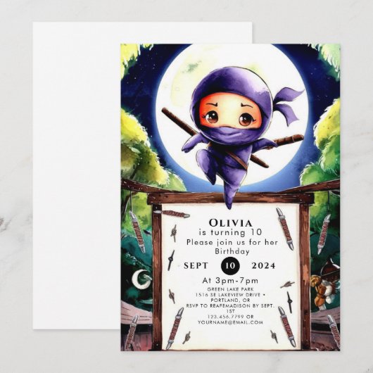 Boho Children Ninja Birthday Einladung (Vorne/Hinten)