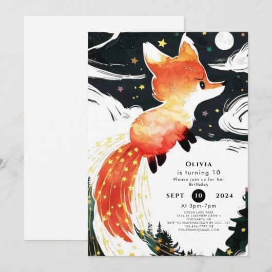 Boho Children's Fox Geburtstag Einladung (Vorne/Hinten)