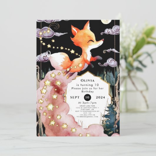 Boho Children's Fox Geburtstag Einladung (Stehend Vorderseite)