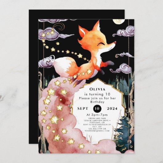 Boho Children's Fox Geburtstag Einladung (Vorne/Hinten)