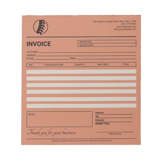 Boho Chiropraktiker Rechnung / Quittung Notizblock (Vorderseite)