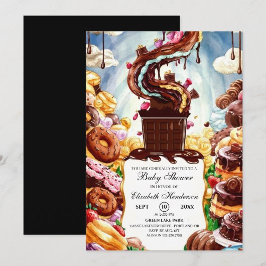 Boho Chocolate Baby Dusche Einladung (Vorne/Hinten)