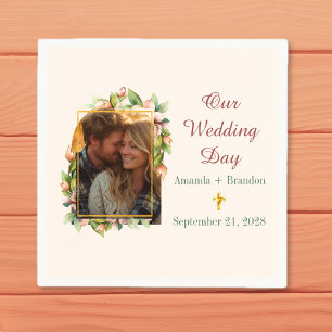 Boho Christian Kreuz Floral Bogen Foto Hochzeit Serviette