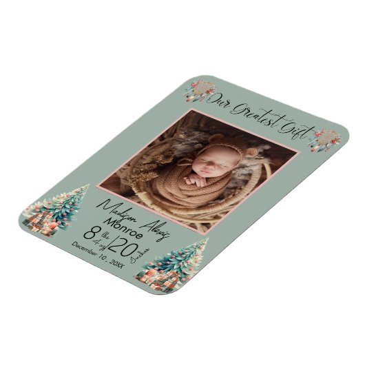 Boho Christmas Baby Stats Geburtsankündigung Magnet (Linke Seite)