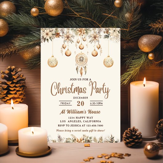 Boho Christmas Floral Christmas Party Einladung