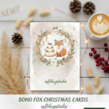 Boho Christmas Fox Greeting Card - Whimsical Woodl