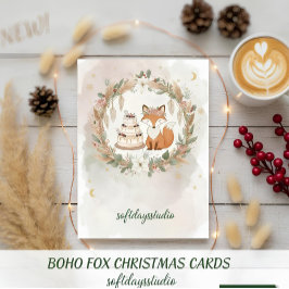 Boho Christmas Fox Greeting Card - Whimsical Woodl Feiertagskarte