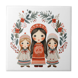 Boho Christmas Girls Skandinavier Folklore Art Fliese